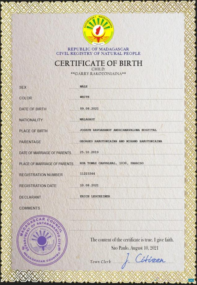 Download Madagascar birth certificate PSD template Photoshop template